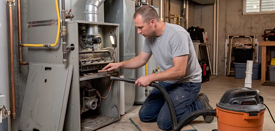 Burner and Heater Compartment Lint Removal in Irvington