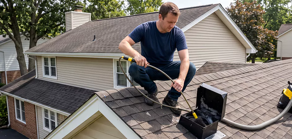Multi-Story Roof Dryer Vent Cleaning in Irvington